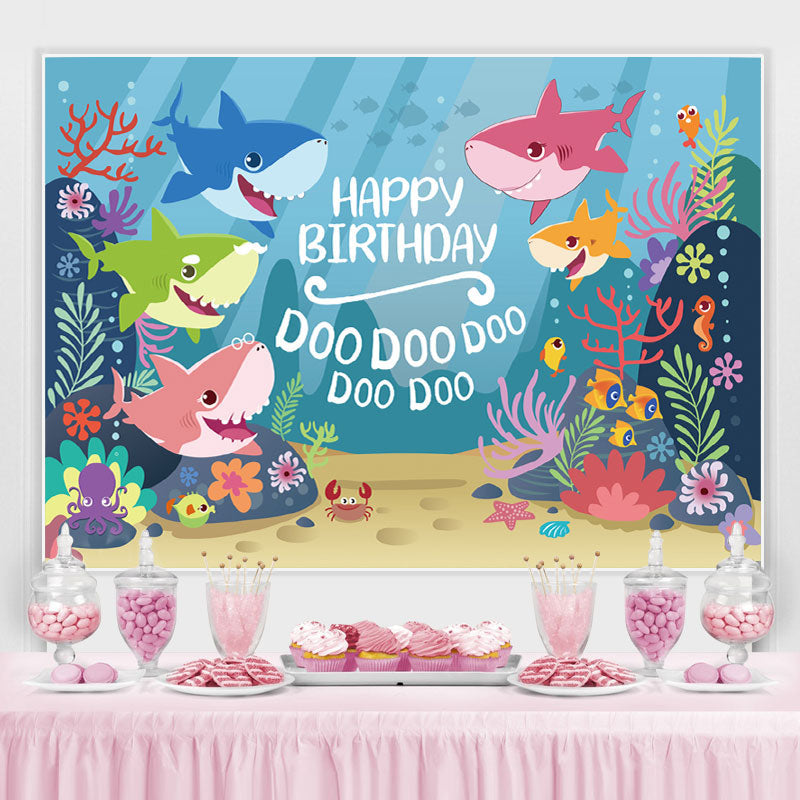 Baby Shark Blue Ocean Family Backdrop for Birthday Party – Lofaris