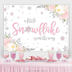 Lofaris Little Snowflake Is On The Way Pink Baby Shower Backdrop