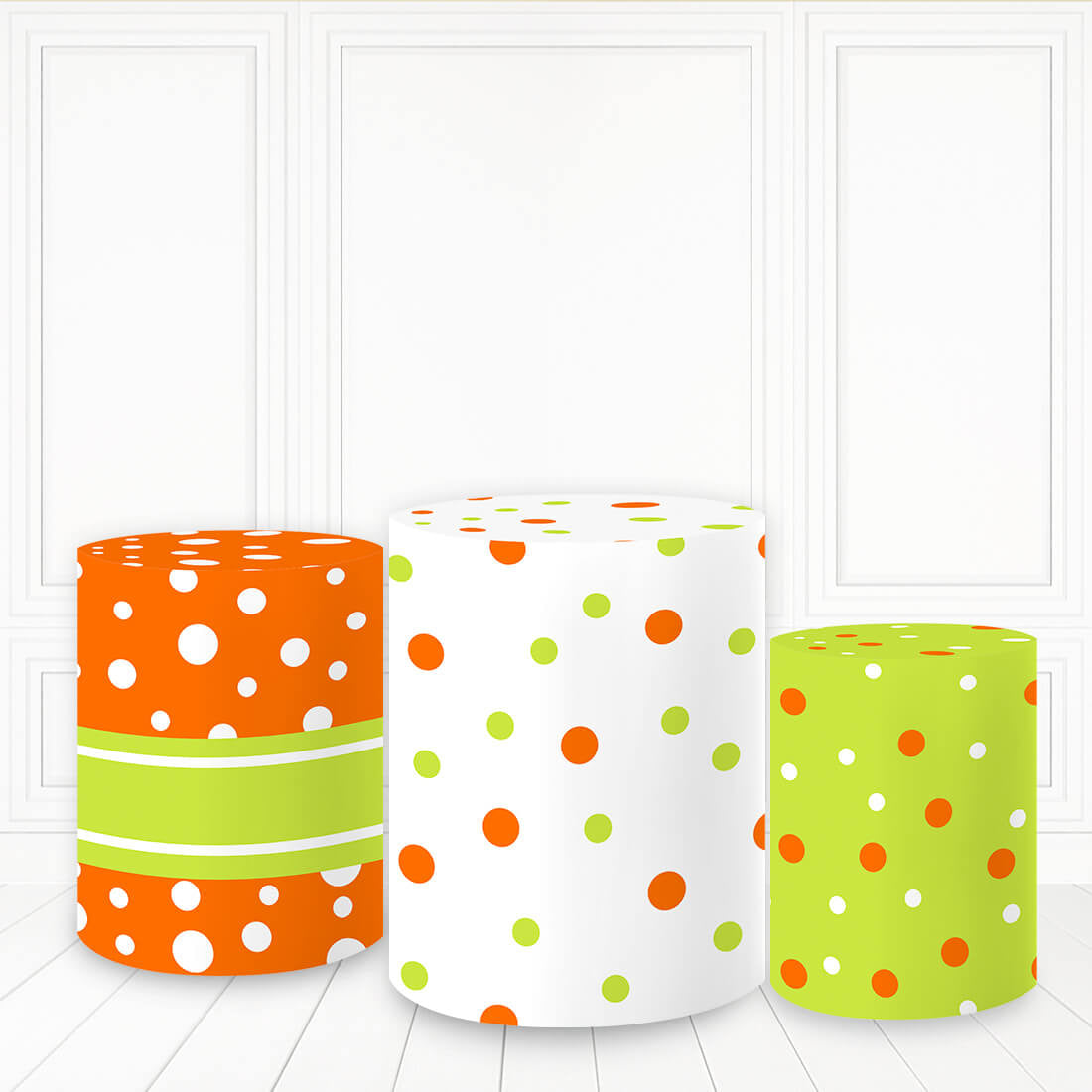 Lofaris Little Spots Orange And Green Pedestal Cover White Birthday Pillar Wrap