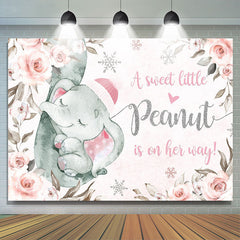 Lofaris Little Sweet Elephant Pink Floral Baby Shower Backdrop