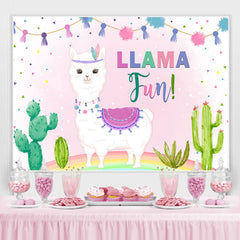 Lofaris Llama Fun Lovely And Pink Plant Happy Birthday Backdrop