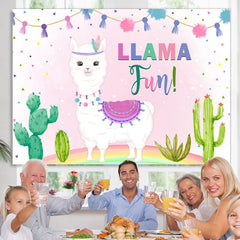 Lofaris Llama Fun Lovely And Pink Plant Happy Birthday Backdrop