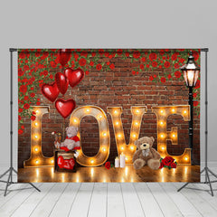 Lofaris Love Light And Rose With Teddy Bear Valentines Backdrop