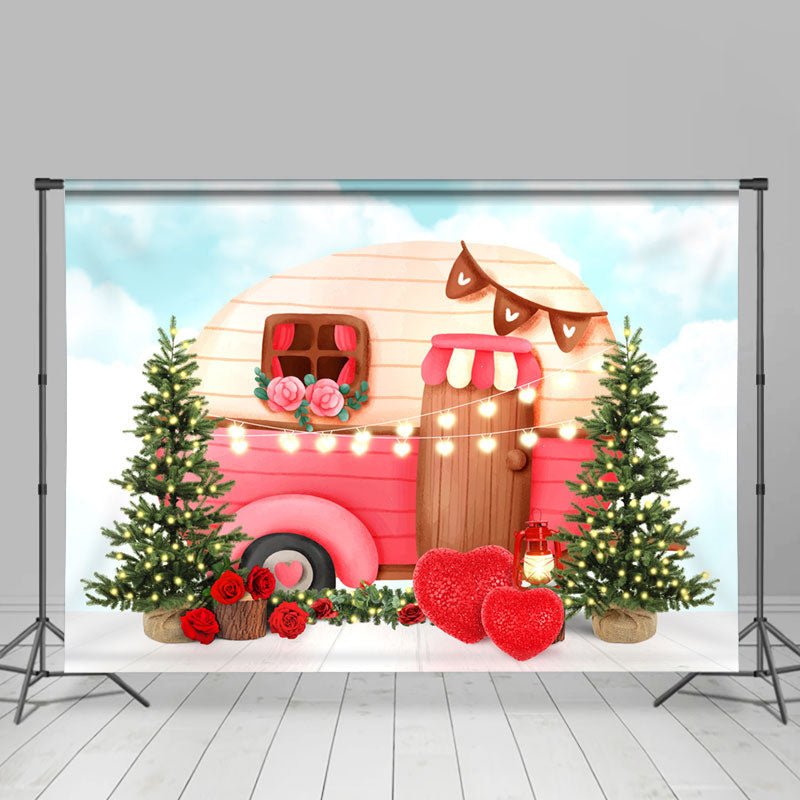 Lofaris Loveline Truck Chirstmas Tree Happy Valetine Backdrop