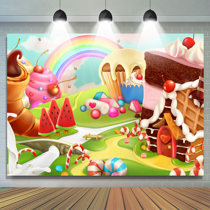 Lofaris Lovely And Cute Dessert Wonderworld Birthday Backdrop