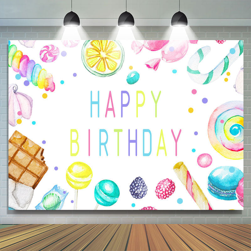 Lofaris Lovely And Simple Candy Themed Happy Birthday Backdrop