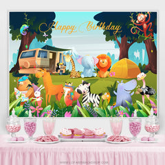 Lofaris Lovely Animals Safari Camping Backdrop For Birthday