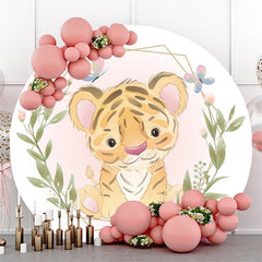 Lofaris Lovely Cartoon Theme Tiger Baby Shower Round Backdrop