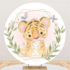 Lofaris Lovely Cartoon Theme Tiger Baby Shower Round Backdrop