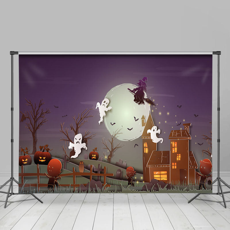 Lofaris Lovely Ghosts With Pumpkin Night Happy Halloween Backdrop