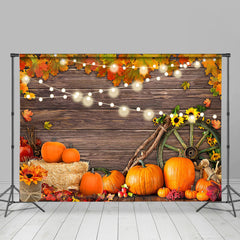 Lofaris Lovely Leaves With Sunflowers Wooden Autumn Backdrop