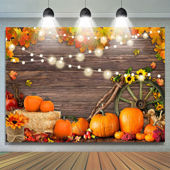 Lofaris Lovely Leaves With Sunflowers Wooden Autumn Backdrop