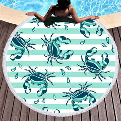 Lofaris Lovely Little Crabs Green Coastal Round Beach Towel