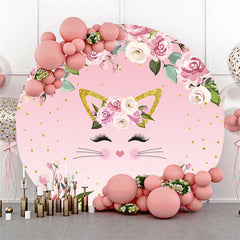 Lofaris Lovely Pink Flowers And Cat Circle Backdrop For Girl