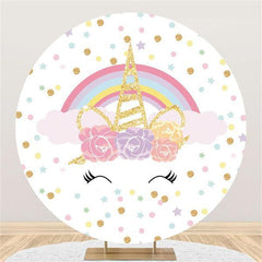 Lofaris Lovely Rainbow Unicorn Themed Round Birthday Backdrop