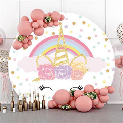 Lofaris Lovely Rainbow Unicorn Themed Round Birthday Backdrop