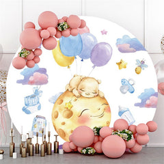 Lofaris Lovely Warmful Moon Bear Balloon Space Round Backdrop