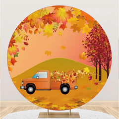 Lofaris Maple Leaves And Car Circle Happy Birthday Backdrop