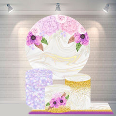 Lofaris Marble texture Flower Round Happy Birthday Backdrop