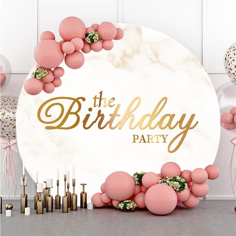 Lofaris Marble Texture Round Happy Birthday Backdrop For Party