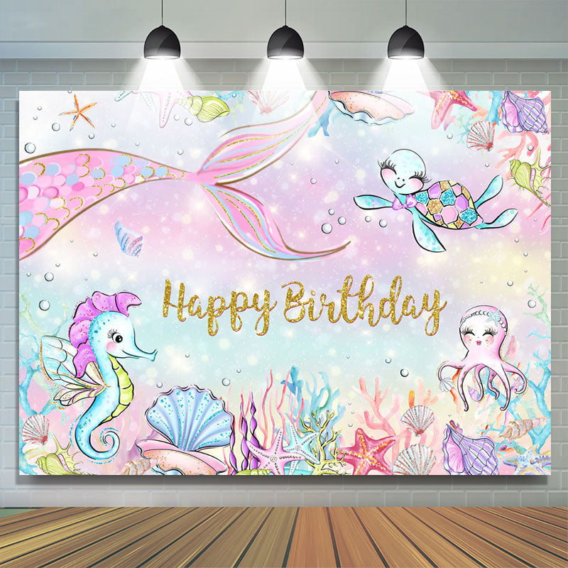 Mermaid And Benthos Happy Birthday Backdrop For Girl