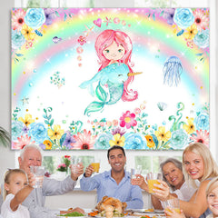 Lofaris Mermaid And Dolphin With Floral Birthday Party Backdrop