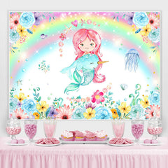 Lofaris Mermaid And Dolphin With Floral Birthday Party Backdrop