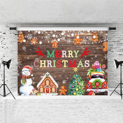 Lofaris Merry Chrismas Decoration Bokeh Brown Wood Backdrop