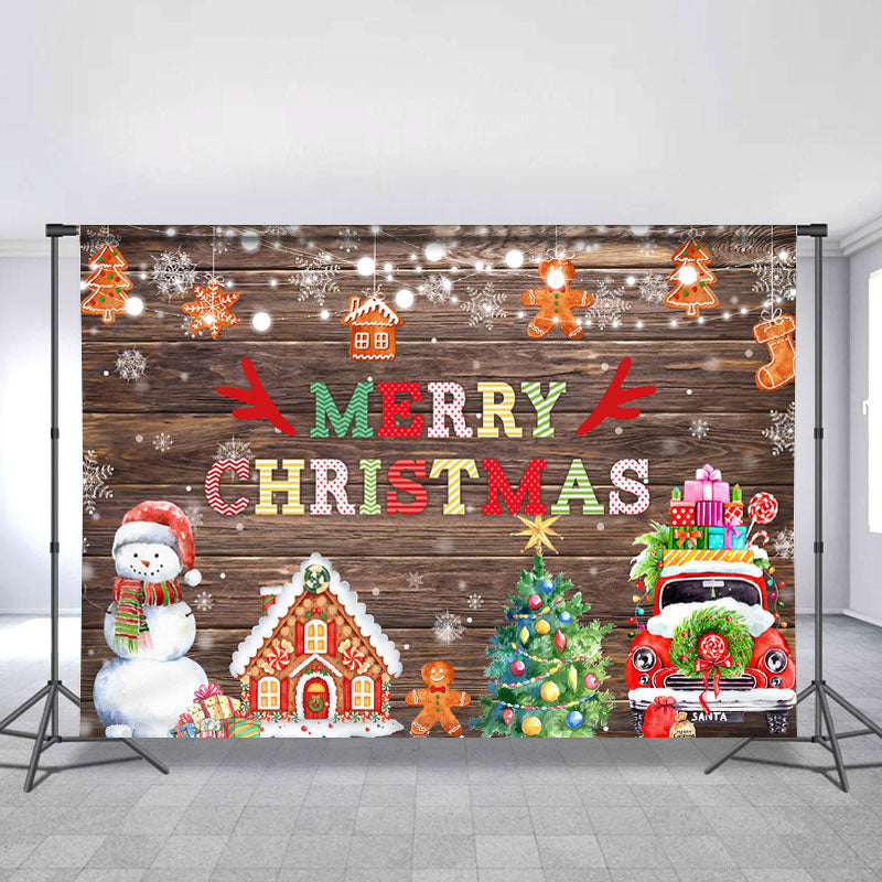 Lofaris Merry Chrismas Decoration Bokeh Brown Wood Backdrop