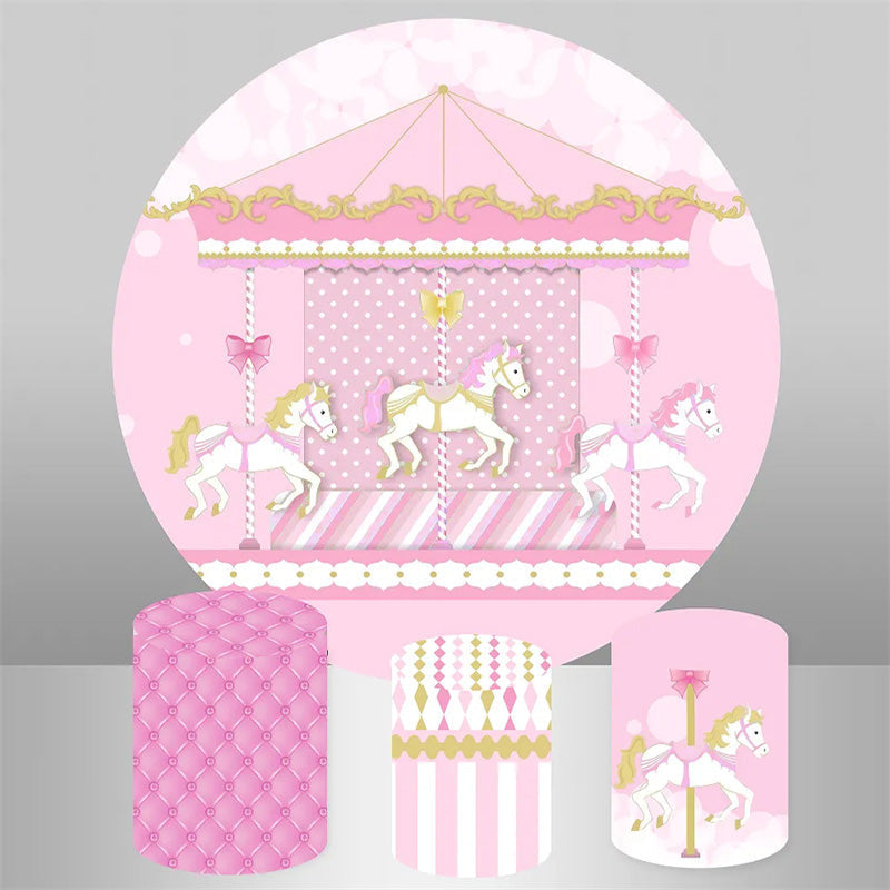 Lofaris Merry-Go-Round Pink Bokeh Round Backdrop Kit For Girls