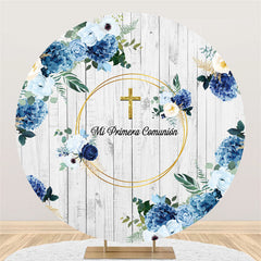 Lofaris Mi Primera Comunion Floral Girl Baptism Round Backdrop