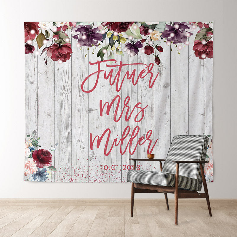 Lofaris Miss To Mis Floral Stripe Wooden Backdrop For Wedding