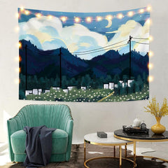 Lofaris Moon Mountain Landscape Painting Style Custom Tapestry