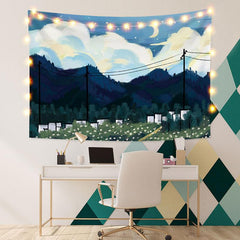 Lofaris Moon Mountain Landscape Painting Style Custom Tapestry