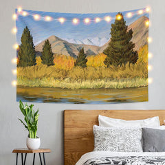 Lofaris Mountain Forest Painting Style Family Wall Tapestry