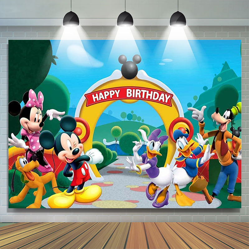 Lofaris Mouse And Friends Clubhouse Happy Birthday Backdrop For Kid