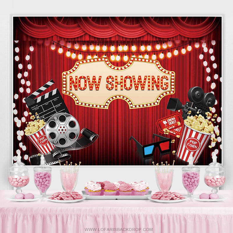 Movie Night Now Showing Happy Birthday Party Backdrop – Lofaris