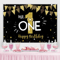 Lofaris Mr.One Black and Gold 1st Birthday Backdrop for Boy