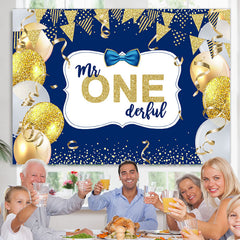 Lofaris Mr. One Derful Gold And Blue Ballon Birthday Backdrop