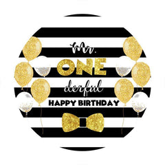 Lofaris Mr.One Derful Gold Ballon Round Happy Birthday Backdrop