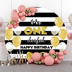 Lofaris Mr.One Derful Gold Ballon Round Happy Birthday Backdrop