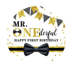 Lofaris Mr.One Derful Gold Custom Round Happy Birthday Backdrop