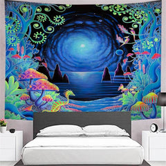 Lofaris Mushroom Forest Landscape Painting Style Wall Tapestry