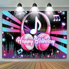 Lofaris Music Headphones Glitter Lights Happy Birthday Backdrop