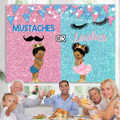 Lofaris Mustaches and Lashes Glitter Gender Baby Shower Backdrop