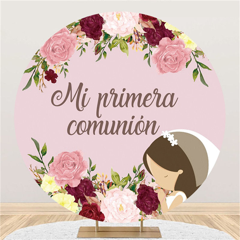 My Primera Comunion Pink Floral Bridal Shower Backdrop -Lofaris