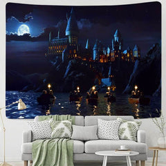 Lofaris Mysterious Night Moon Architecture Lake Wall Tapestry