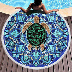 Lofaris Mystic Blue Mandala Sea Turtle Circle Beach Towel