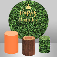 Lofaris Nature Green Leaves Round Gold Happy Birthday Backdrop