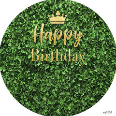 Lofaris Nature Green Leaves Round Gold Happy Birthday Backdrop